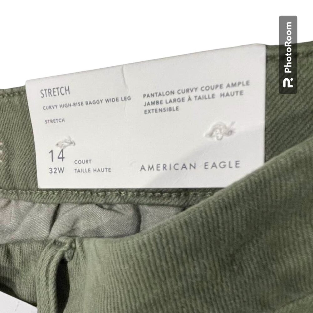 American Eagle NWT Cargo Curvy Stretch High-Rise Baggy Wide Leg Army Gre… - Picture 6 of 16